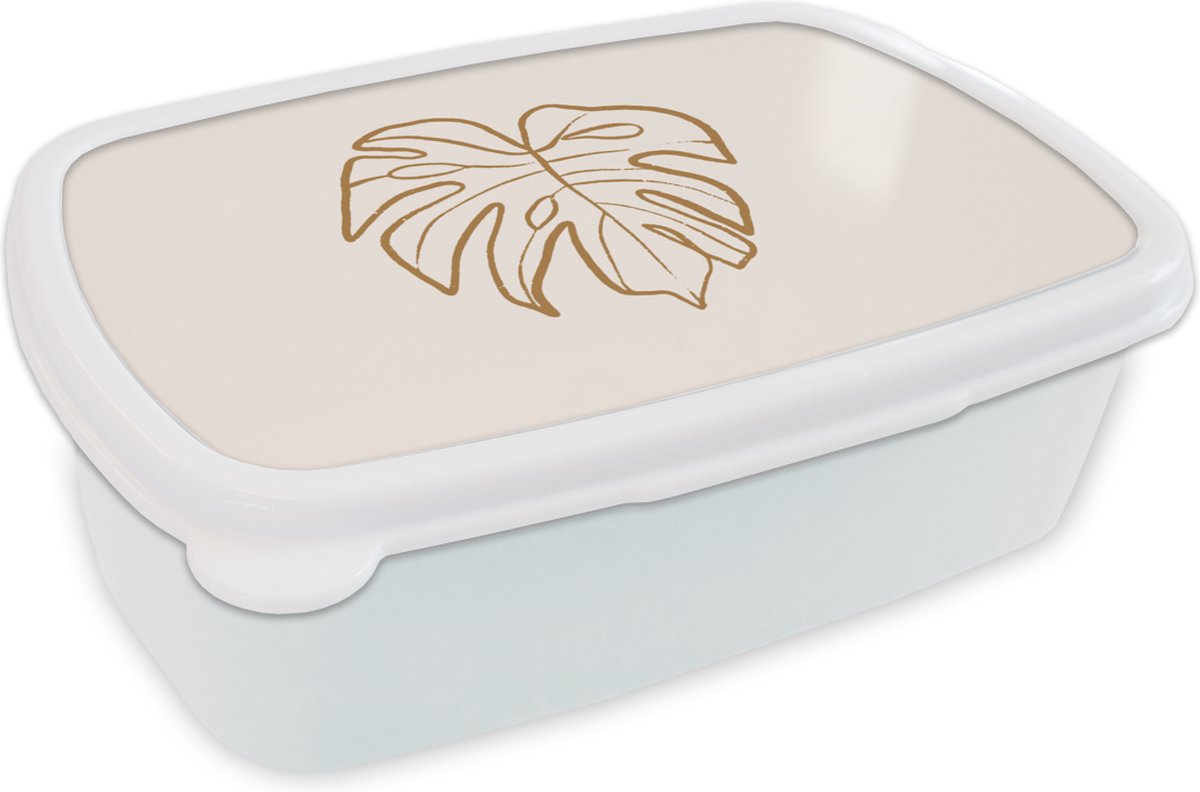 Broodtrommel Wit - Lunchbox - Brooddoos - Zomer - Bladeren - Line art - 18x12x6 cm - Volwassenen