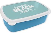 Broodtrommel Blauw - Lunchbox - Brooddoos - Zomer - Strand - Feest - 18x12x6 cm - Kinderen - Jongen