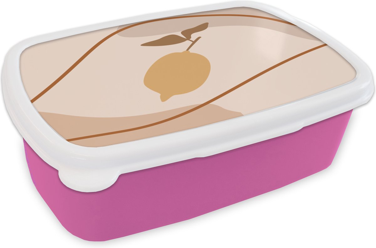 Broodtrommel Roze - Lunchbox - Brooddoos - Zomer - Citroen - Fruit - 18x12x6 cm - Kinderen - Meisje