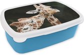Broodtrommel Blauw - Lunchbox - Brooddoos - Giraf - Dieren - Zwart - 18x12x6 cm - Kinderen - Jongen