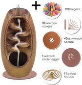 LotaHome® - Wierook Waterval - Wierookbrander - Complete set - Inclusief 120 geur kegels, 30 wierook stokjes, 40x wierook spiraal, 1 onderlegger, 1 Spiraal Houder - Kegelbrander houder - Geur