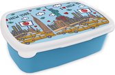 Broodtrommel Blauw - Lunchbox - Brooddoos - New York - Tekening - Vrijheidsbeeld - 18x12x6 cm - Kinderen - Jongen