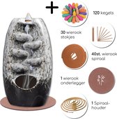 LotaHome® - Wierook Waterval - Wierookbrander - Complete set - Inclusief 120 geur kegels, 30 wierook stokjes, 40x wierook spiraal, 1 onderlegger, 1 Spiraal Houder - Kegelbrander houder - Geur