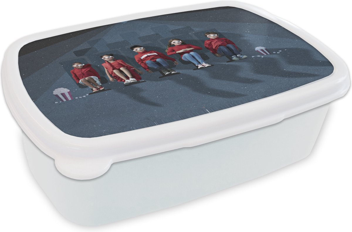 Broodtrommel Wit - Lunchbox - Brooddoos - Kinderen in de bioscoop - 18x12x6 cm - Volwassenen