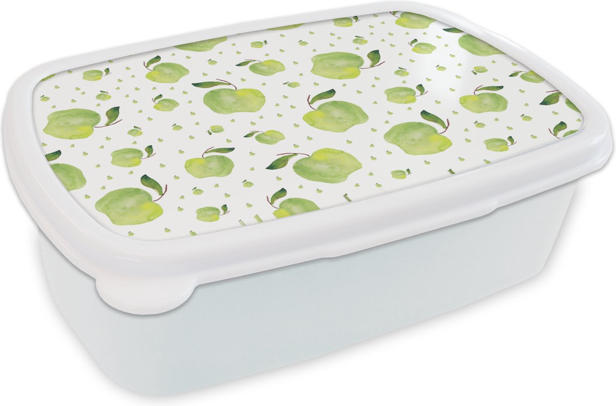 Broodtrommel Wit - Lunchbox - Brooddoos - Appels - Groen - Patronen - 18x12x6 cm - Volwassenen