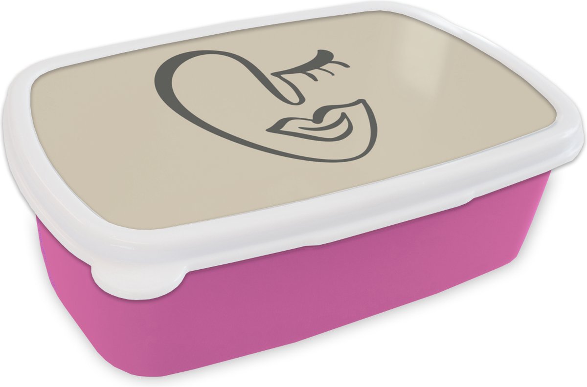 Broodtrommel Roze - Lunchbox - Brooddoos - Vrouw - Lippen - Abstract - 18x12x6 cm - Kinderen - Meisje
