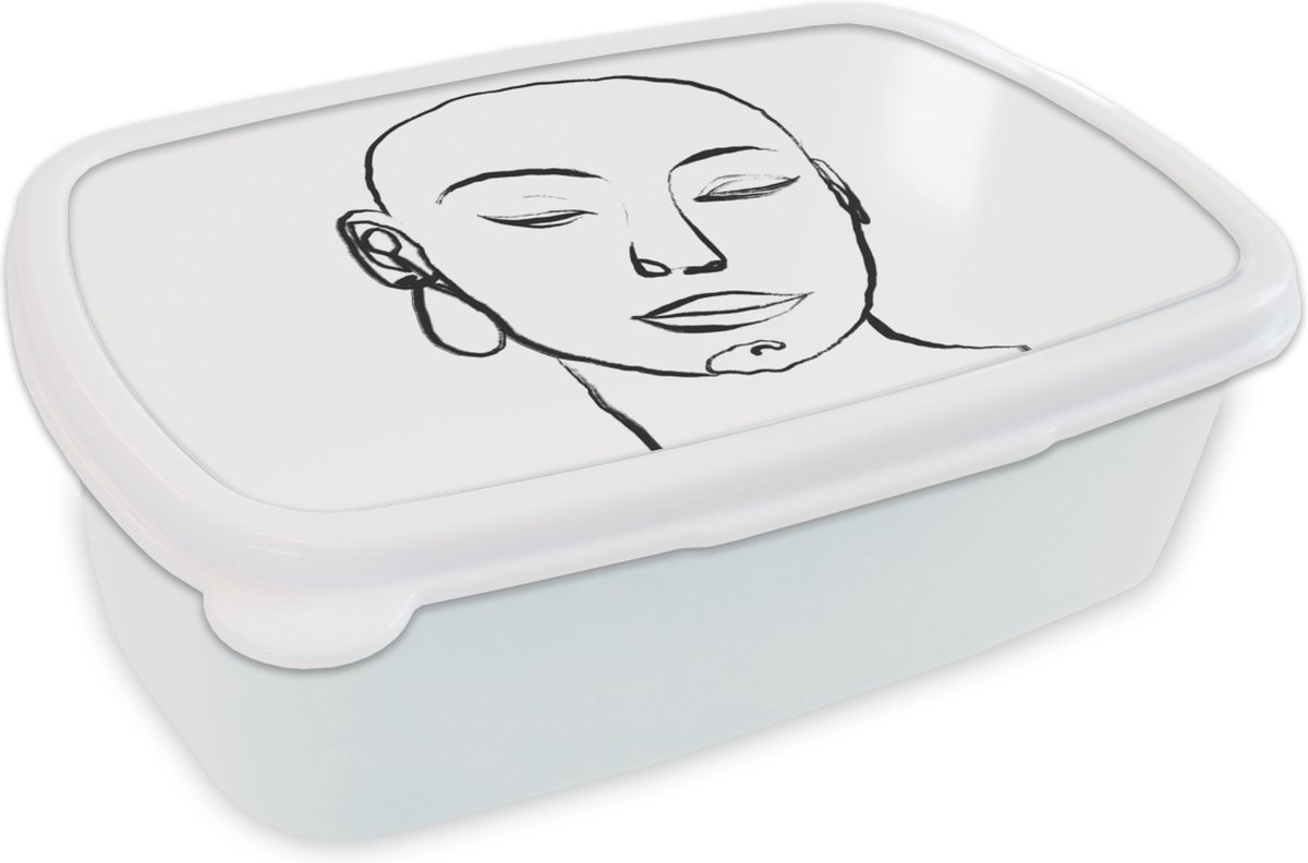 Broodtrommel Wit - Lunchbox - Brooddoos - Vrouw - Zwart - Wit - Minimalisme - 18x12x6 cm - Volwassenen