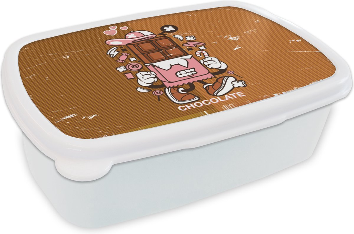 Broodtrommel Wit - Lunchbox - Brooddoos - Chocolade - Retro - Verpakking - 18x12x6 cm - Volwassenen