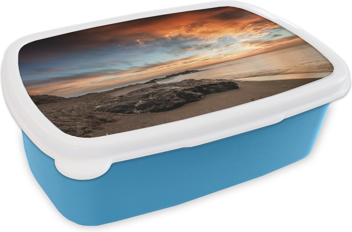 Broodtrommel Blauw - Lunchbox - Brooddoos - Lucht - Zee - Strand - 18x12x6 cm - Kinderen - Jongen