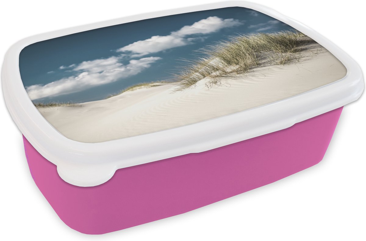 Broodtrommel Roze - Lunchbox - Brooddoos - Strand - Duinen - Gras - 18x12x6 cm - Kinderen - Meisje