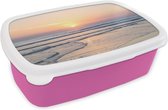 Broodtrommel Roze - Lunchbox - Brooddoos - Zee - Pastel - Zon - 18x12x6 cm - Kinderen - Meisje