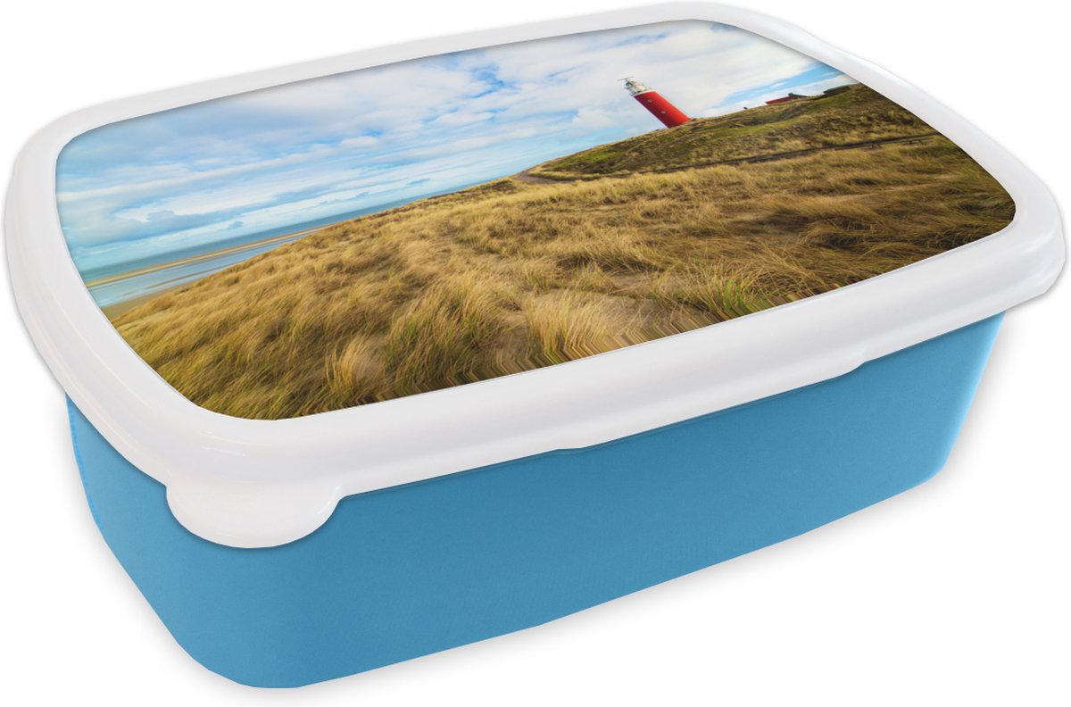 Broodtrommel Blauw - Lunchbox - Brooddoos - Strand - Vuurtoren - Duin - 18x12x6 cm - Kinderen - Jongen
