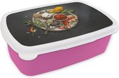 Boîte à pain Rose - Lunch box - Boîte à pain - Herbes sur assiette argentée - 18x12x6 cm - Enfants - Fille
