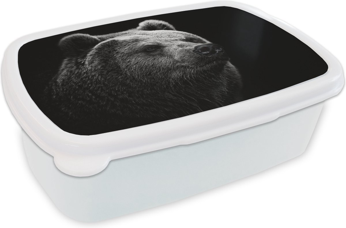Broodtrommel Wit - Lunchbox - Brooddoos - Beer - Licht - Zwart - 18x12x6 cm - Volwassenen