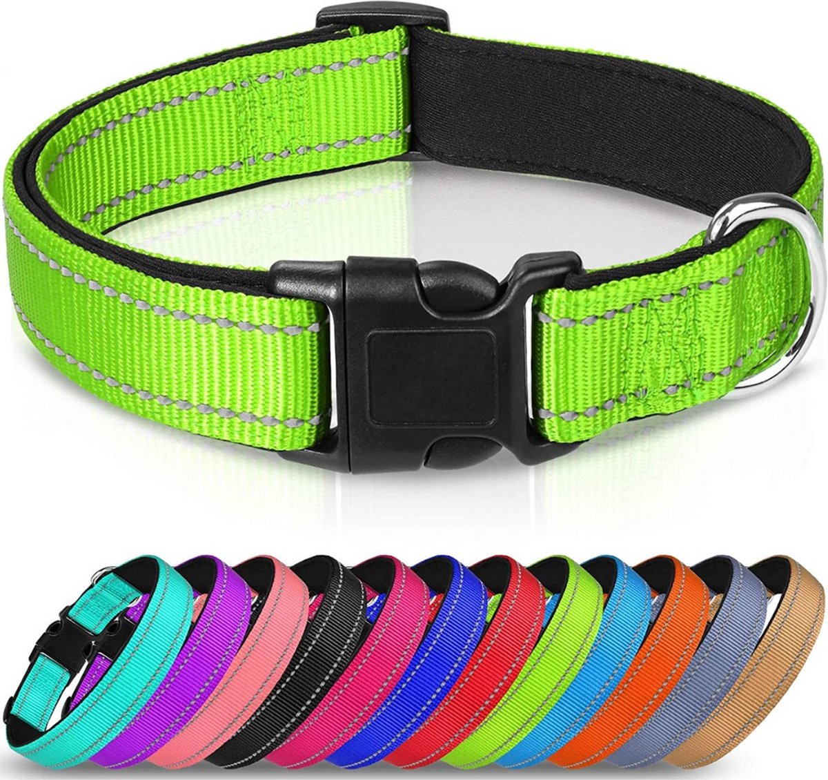 Halsband hond Groen Maat S - Reflecterend - Neopreen - Verstelbaar - Oersterk