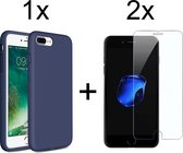 iPhone 7 plus hoesje donker blauw - iPhone 8 plus hoesje blauw siliconen case hoes cover hoesjes cover hoes - 2x iPhone 7 plus/iPhone 8 plus screenprotector
