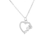 Jewelryz | Ketting Open Hart Met Roos | 925 zilver | Halsketting Dames Sterling Zilver | 50 cm