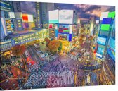 Beroemde Shibuya Crossing bij neon verlichting in Tokio  - Foto op Canvas - 90 x 60 cm