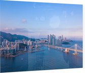 Luchtfoto van de skyline en grote Gwanganbrug in Busan - Foto op Plexiglas - 60 x 40 cm