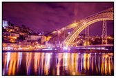 De imposante Dom Luis brug in Porto uitgelicht bij nacht - Foto op Akoestisch paneel - 225 x 150 cm