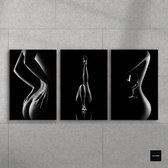ALUXEM® Erotiek Drieluik Poster op Aluminium - Zwart Wit - Erotische Wanddecoratie - 180x90 cm