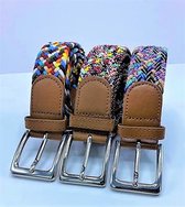 3 pack deal - Elastische broekriem  Stretch riem  Vlecht riem Gevlochten riem  Elastiek riem - unisex - Kleur  1. Multicolour 2. Multicolour Woven 3. Multicolour Emerald