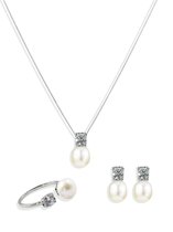 PROUD PEARLS® zilveren set - ketting - oorbellen - ring met echte parels