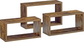 Wandplank - Set van 3 wandplanken - Spaanplaat - Afmeting (LxBxH) 37 x 14,5 x 19 cm / 41 x 14,5 x 21 cm / 45 x 14,5 x 27 cm - Kleur donker hout kleurig