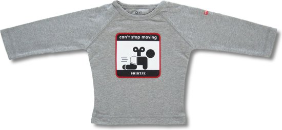 SHIRTJE delivered by Twentyfourdips | T-shirt lange mouw kind met print 'Can't stop moving' | Grijs melee | | Verpakt in een mooie giftbox