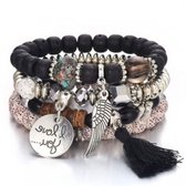 Armbandenset Bohemian Zwart- 4 stuks- One size-Musthaves