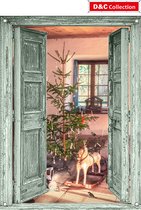 D&C Collection - tuinposter - 65x90 cm - groene deuren speelgoed interieur - kerstposter - winterposter - kerstdecoratie