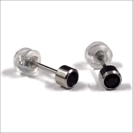 Aramat jewels ® - Zweerknopjes oorbellen 4mm zwart chirurgisch staal