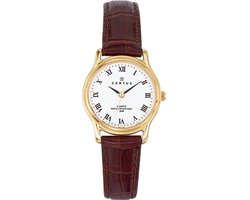 Certus-Duidelijk dames horloge-Double-Bruin lederen band.