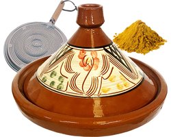 Marokkaanse aardewerk authentieke tajine 35 cm + Kruiden en vlamverdeler