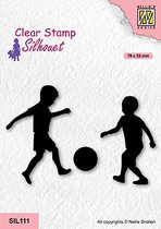 SIL111 Nellie Snellen Clearstamp - Silhouette stamp boys playing soccer - stempel jongen voetbal - 2 voetballers