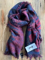 Wintersjaal Dames - Sjaal - Scarf - Glimmend Sjaal - Donker Blauw met Rood