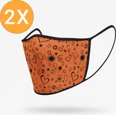 Duopack: Oranje harten en bloemen wasbare mondmasker - L / Stoffen mondkapjes met print / Wasbare Mondkapjes / Mondkapjes / Uitwasbaar / Herbruikbare Mondkapjes / Herbruikbaar / Ov geschikt /