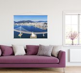 Indrukwekkende Twangandaegyobrug voor skyline van Busan  - Foto op Textielposter - 60 x 40 cm