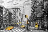 Karakteristieke tekening van het straatbeeld van New York - Foto op Tuinposter - 150 x 100 cm