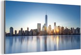 Wanddecoratie Metaal - Aluminium Schilderij Industrieel - New York - Skyline - Water - 160x80 cm - Dibond - Foto op aluminium - Industriële muurdecoratie - Voor de woonkamer/slaapkamer