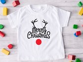 Lykke| Merry Christmas Shirt | Groen | Jongens / Meisjes | Grappige Foute kersttrui Shirt Cadeau | Kindershirt | Leuke Elf, Rendier| Wit Katoen 7/8 jaar 122-128