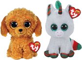 Ty - Knuffel - Beanie Boo's - Golden Doodle Dog & Christmas Unicorn