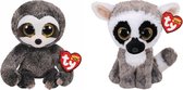 Ty - Knuffel - Beanie Boo's - Dangler Sloth & Linus Lemur