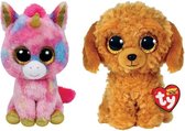 Ty - Knuffel - Beanie Boo's - Fantasia Unicorn & Golden Doodle Dog