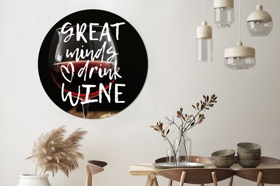 Cercle mural - Cercle mural Indoor - ⌀ 150 cm - Plastique - Citation sur le Vin 'Les grands esprits boivent du vin' avec un verre à vin