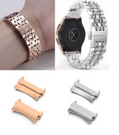 Smartwatch bandjes - 2 pack - Geschikt voor Samsung Galaxy Watch 4 Classic - Horlogebandje - RVS metaal - Fungus - Fijne schakel - Rosegoud zilver