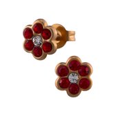 Zilveren oorbellen | Oorstekers | Rose gold plated oorstekers, bloem met rode kristallen