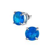 Zilveren oorbellen | Oorstekers | Zilveren oorstekers met ronde blauwe kristal