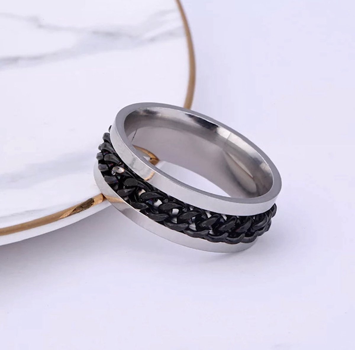Chain Ring | Zwart | Ringen Mannen | 19mm | Ring Heren | Mannen Cadeau voor Man Cadeautjes | Valentijn | Valentijnscadeau
