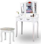 Dakta® Make-Up Tafel met Spiegel | Incl. krukje |  Wit en beige | 2 lades | Wit | Met Spiegel | Kaptafel